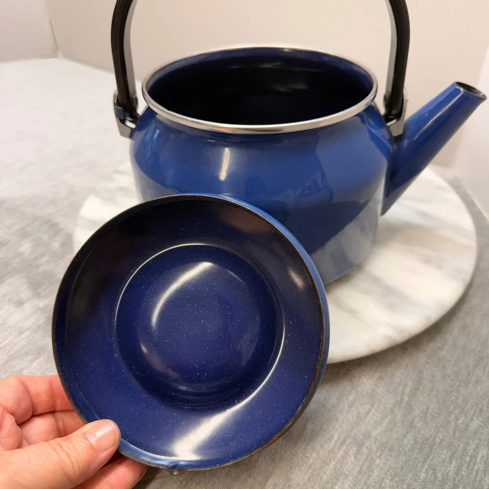 Siam Fujiware Blue Enamel Tea Kettle Stovetop 2.0L Thailand Cobalt Black Handle